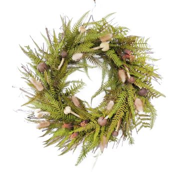 FALL WREATH MUSHROOMS, FERN LEAF & TWIGS 18'' GREEN/MULTI