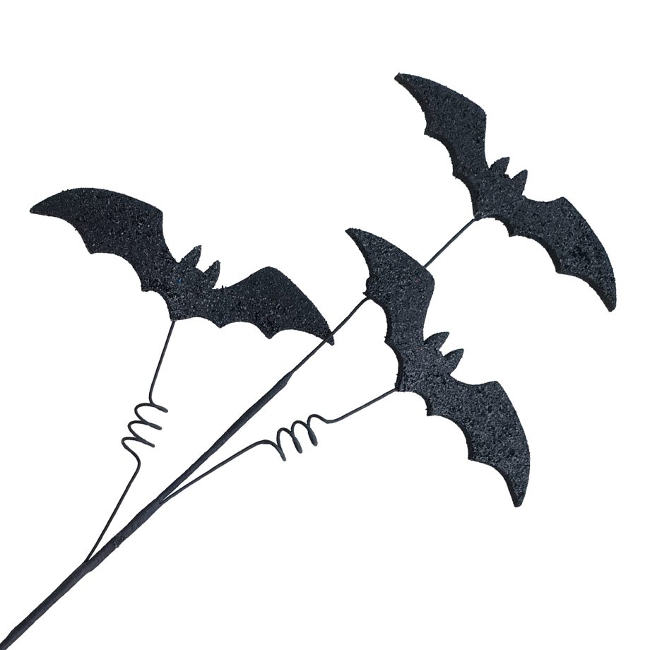 HALLOWEEN SPRAY 3xBAT 28" BLACK GLITTER