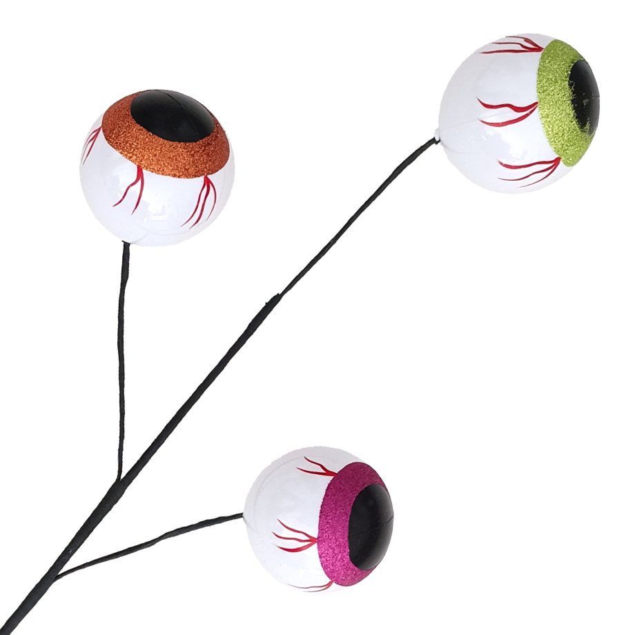HALLOWEEN SPRAY 3xEYEBALLS 28" WHITE/MULTI GLITTER