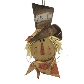 FALL SCARECROW HEAD HUSK BOY HANGING 17" ORANGE/MULTI