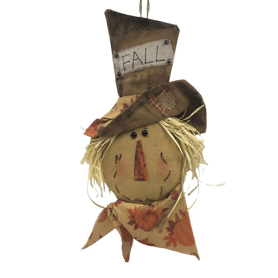 FALL SCARECROW HEAD HUSK BOY HANGING 17" ORANGE/MULTI