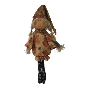FALL SCARECROW HUSK GIRL STANDING ON BASE 27.5" ORANGE/MULTI