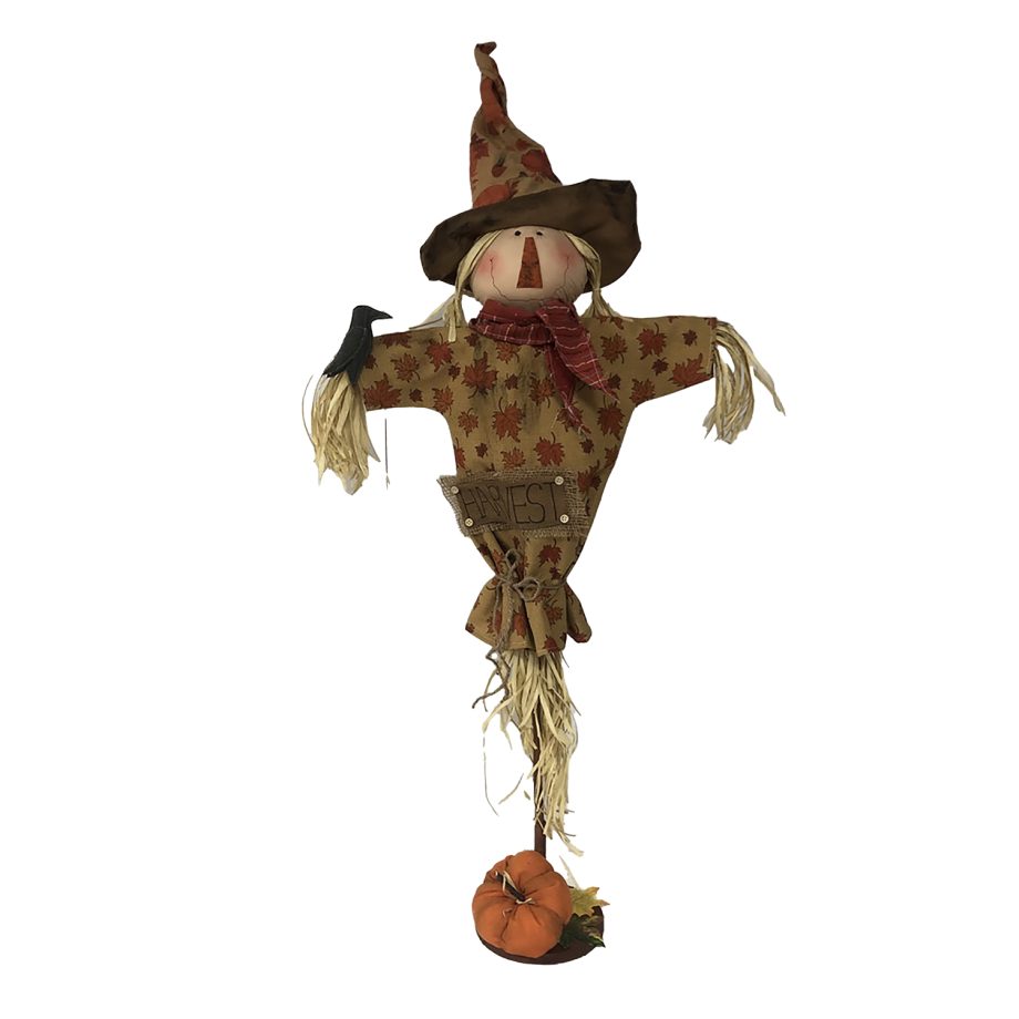 FALL SCARECROW HUSK STANDING ON BASE W/ PUMPKIN 48.5" ORANGE/MULTI