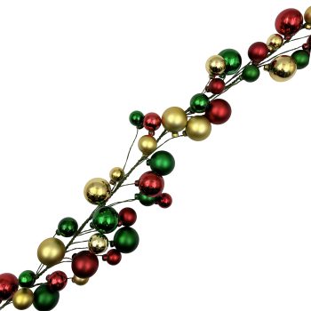 BALL GARLAND 72" RED/GOLD/GREEN SHINY/MATTE ASSORTED BALLS