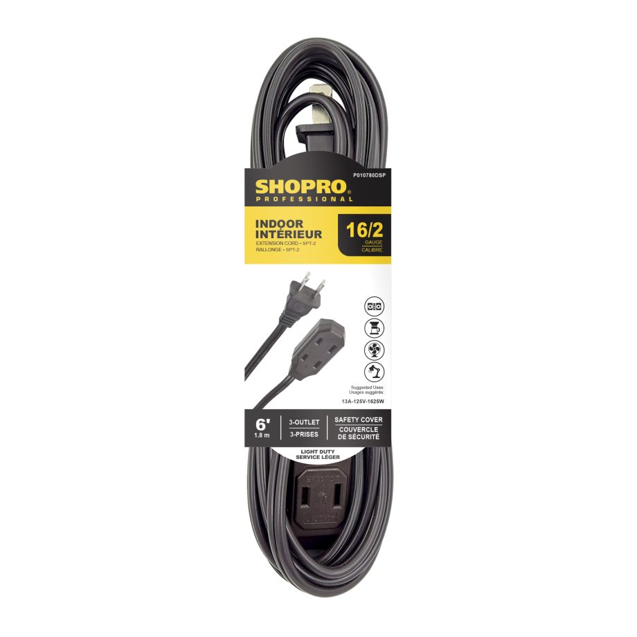 INDOOR EXTENSION CORD BROWN 16/2 SPT-2 3-OUTLET 6'
