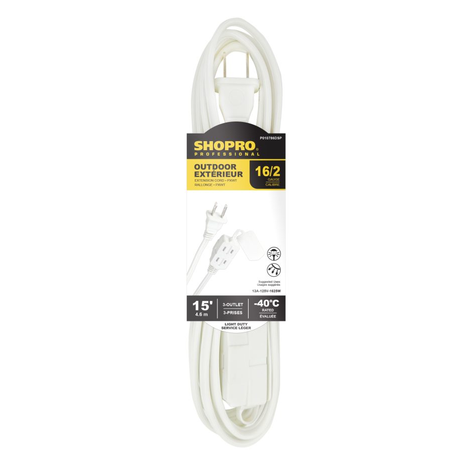 OUTDOOR EXTENSION CORD WHITE16/2 PXWT 3-OUTLET 15'