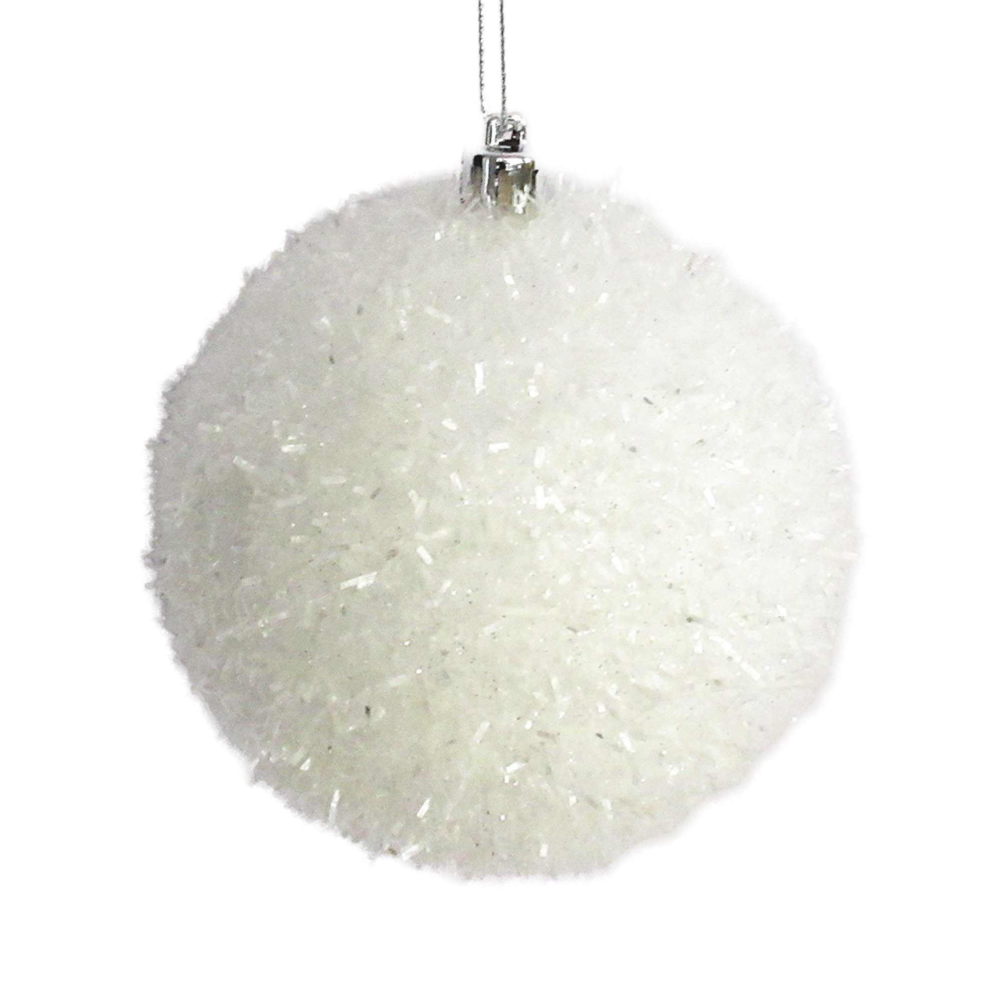 BALL SNOW-TEXTURED W/ TINSEL 120MM WHITE/ SILVER