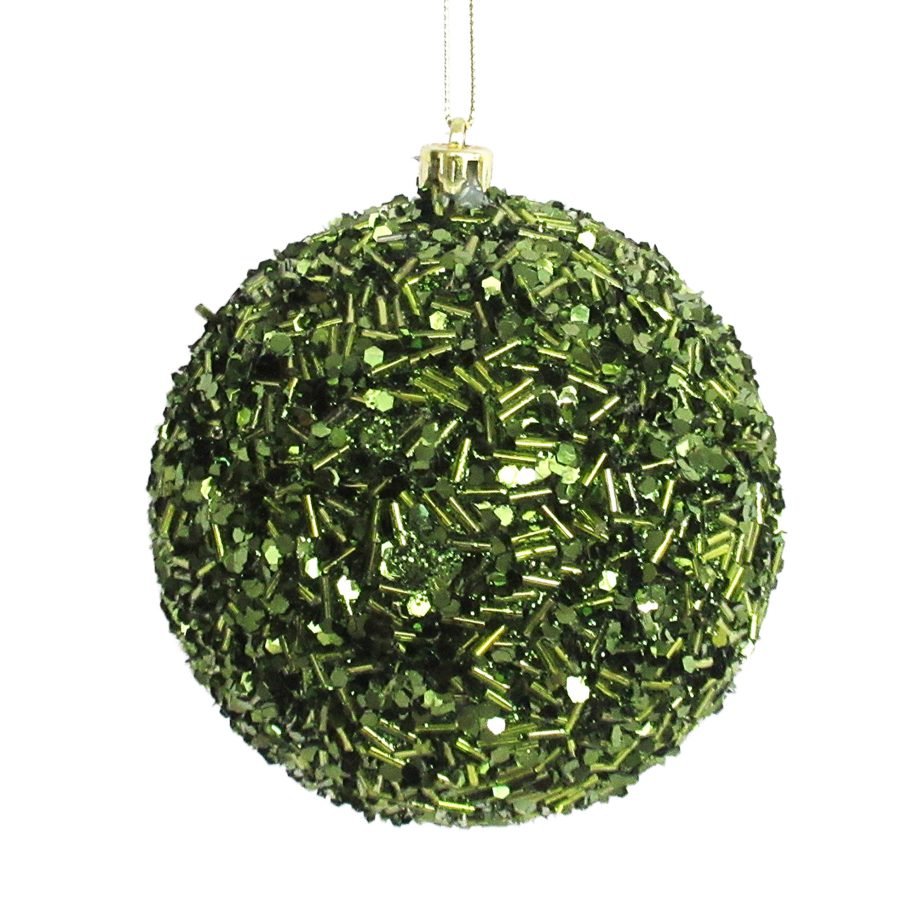 BALL GLITTER & BEAD 100MM DARK GREEN