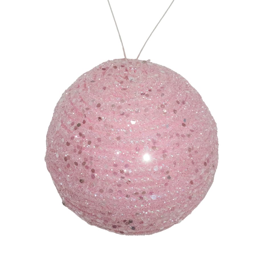 BALL FABRIC FLEXI-TUBE CANDY SOFT PINK 4" W/ FROSTED GLITTER