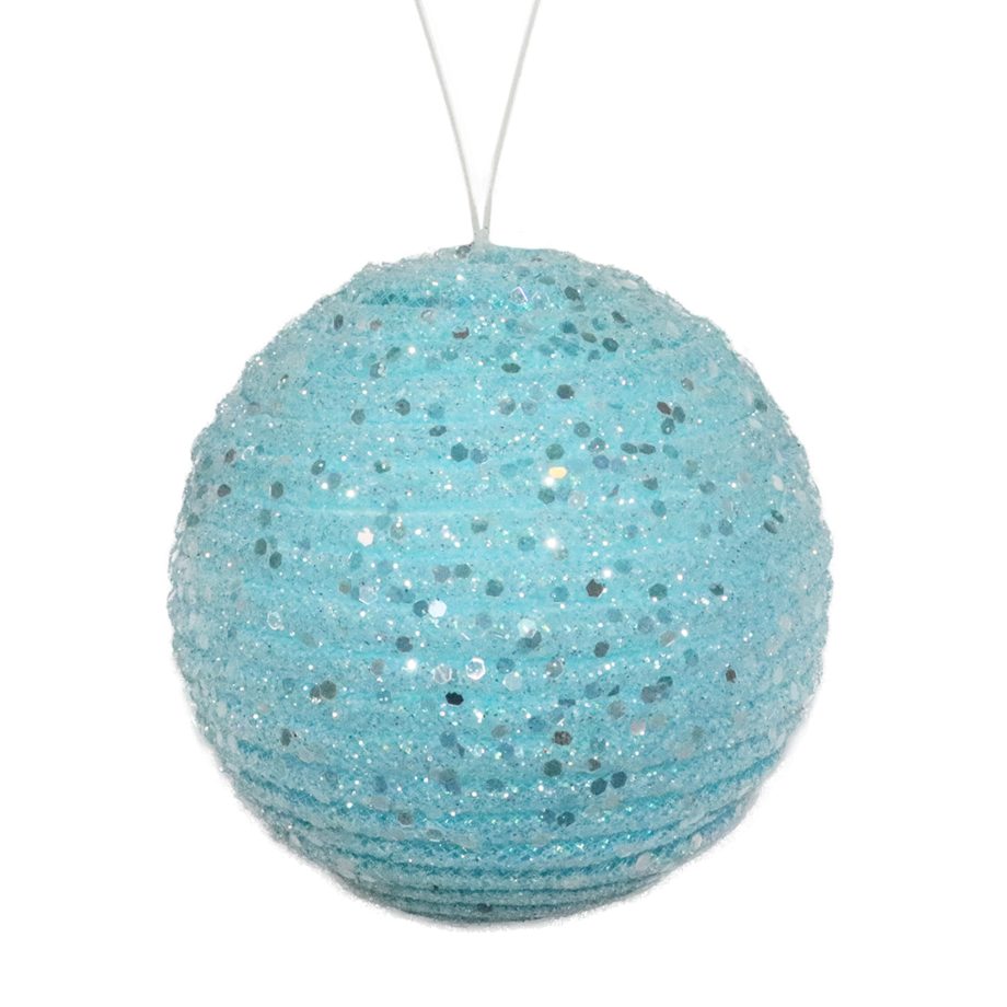 BALL FABRIC FLEXI-TUBE CANDY SOFT BLUE 4" W/ FROSTED GLITTER