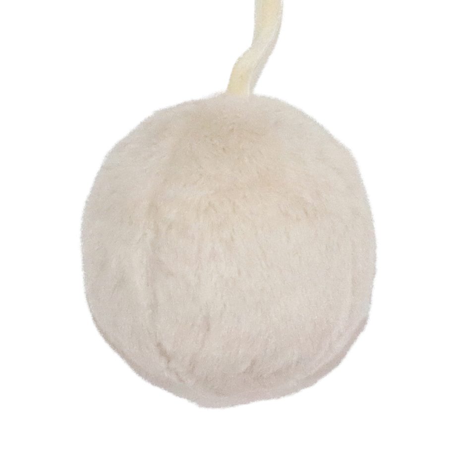 BALL FABRIC FAUX FUR CHAMPAGNE 4" W/ VELVET ROPE