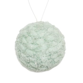 BALL FABRIC FUR/ BOUCLE 4" MINT GREEN W/ FROSTED GLITTER