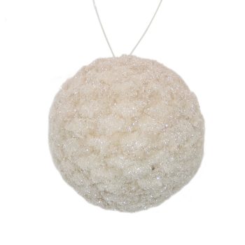 BALL FABRIC FUR/ BOUCLE 4" CHAMPAGNE FROSTED W/ GLITTER