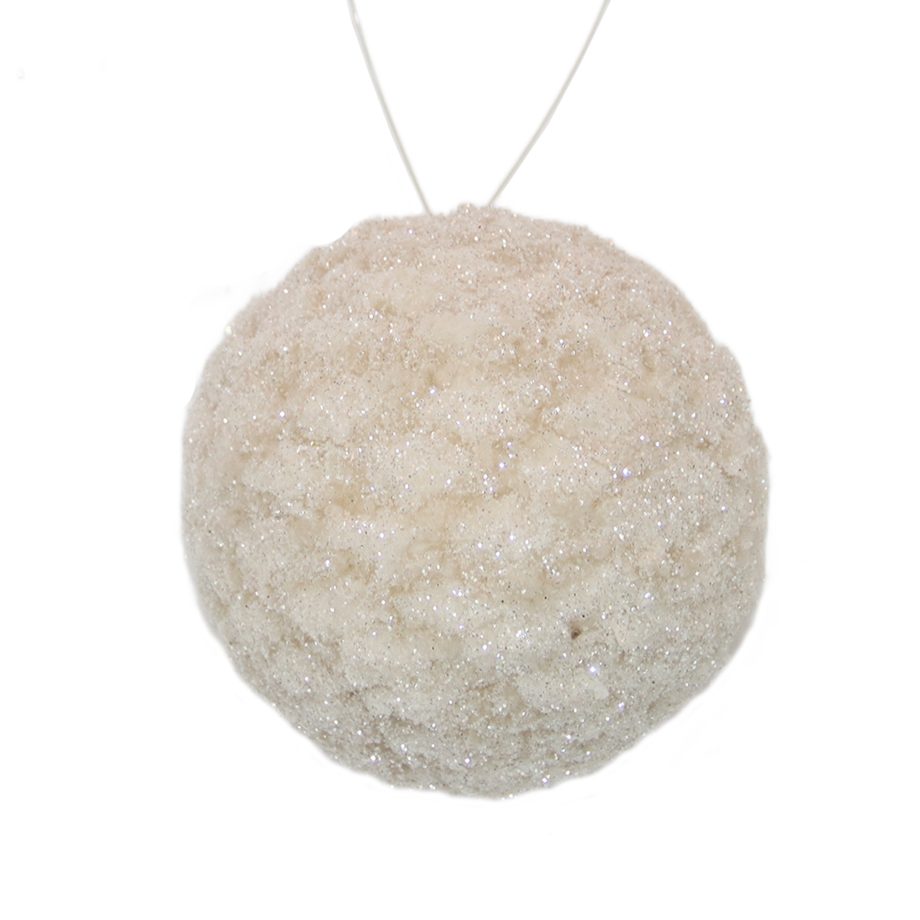 BALL FABRIC FUR/ BOUCLE 4" CHAMPAGNE FROSTED W/ GLITTER