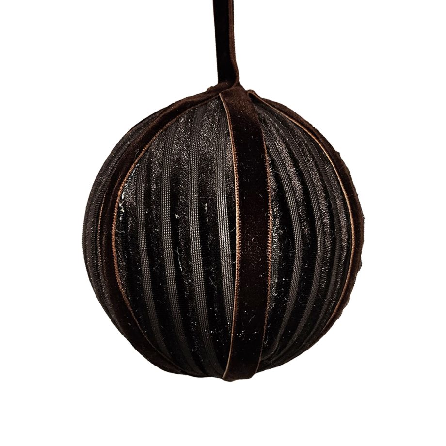 BALL FABRIC VELVET 4" BROWN/ CHOCOLATE RIBBED
