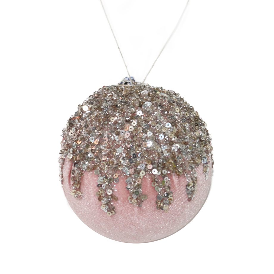 BALL FABRIC VELVET 4" ROSE W/ DRIP-LIKE SEQUINS & GLITTER