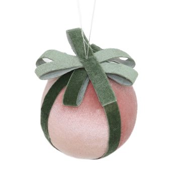 BALL FABRIC VELVET 4" ROSE/SAGE 2-TONE W/ BOW
