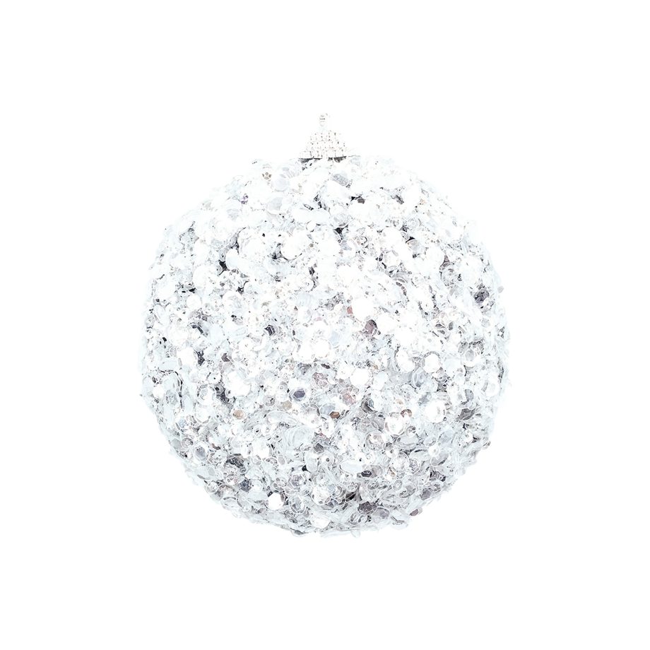 BALL MESH DIAMOND PTRN. 4" SILVER W/ GLITTER