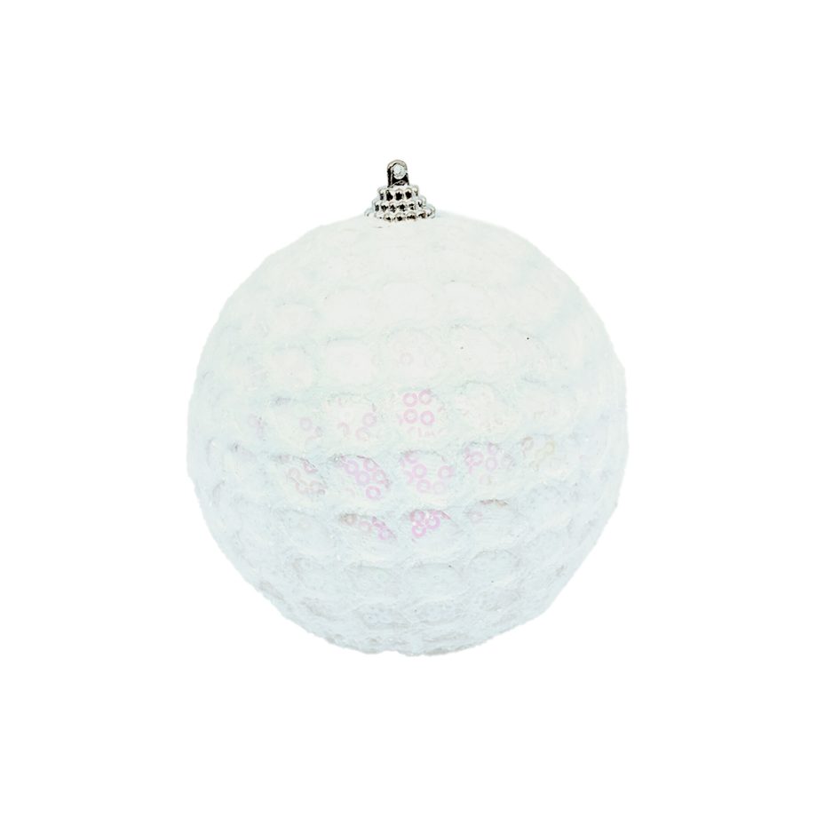 BALL FABRIC MESH 4" WHITE W/ SEQUINS