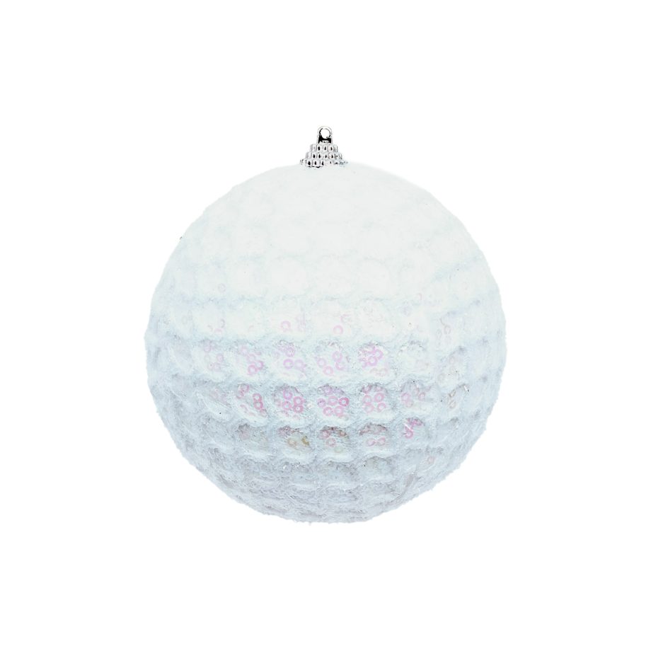 BALL FABRIC MESH 4.5" WHITE W/ SEQUINS