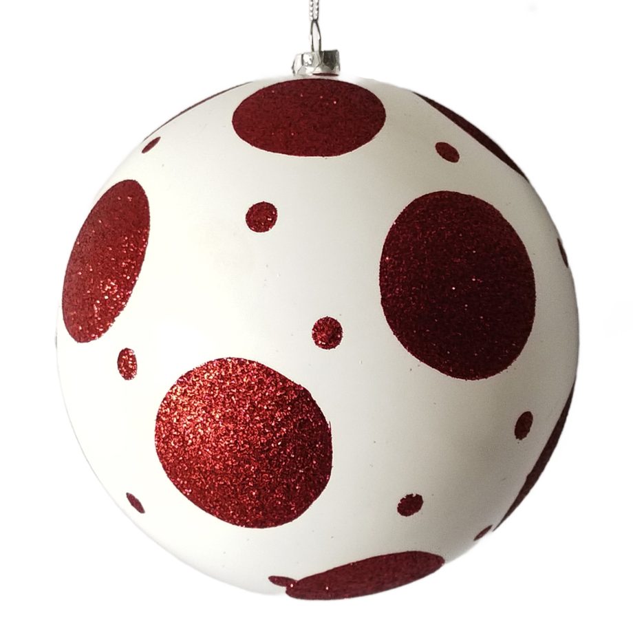 BALL 150MM WHITE W/ RED POLKA DOT