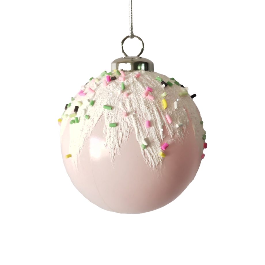 BALL 80MM PINK W/ GLITTER ICING & RAINBOW SPRINKLES