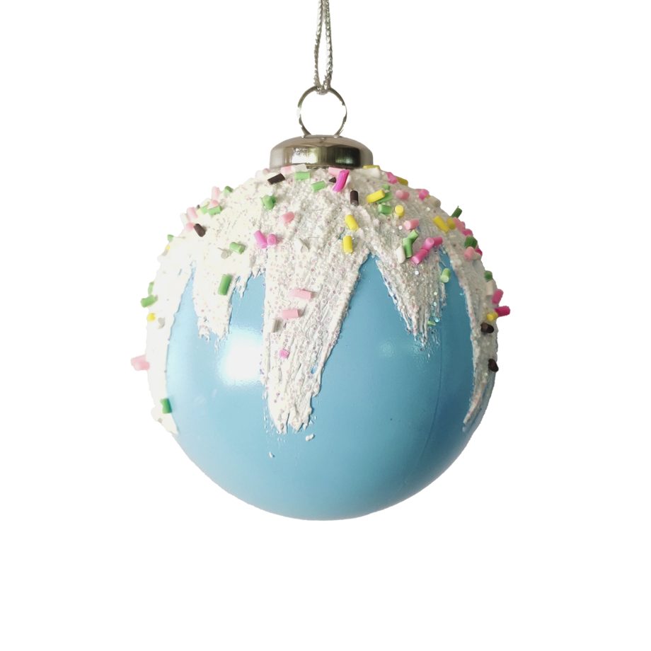 BALL 80MM BLUE W/ GLITTER ICING & RAINBOW SPRINKLES