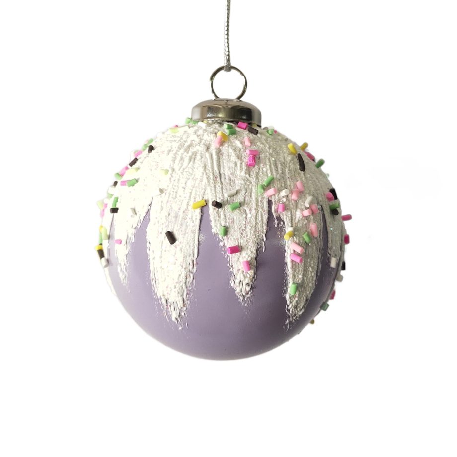BALL 80MM PURPLE W/ GLITTER ICING & RAINBOW SPRINKLES