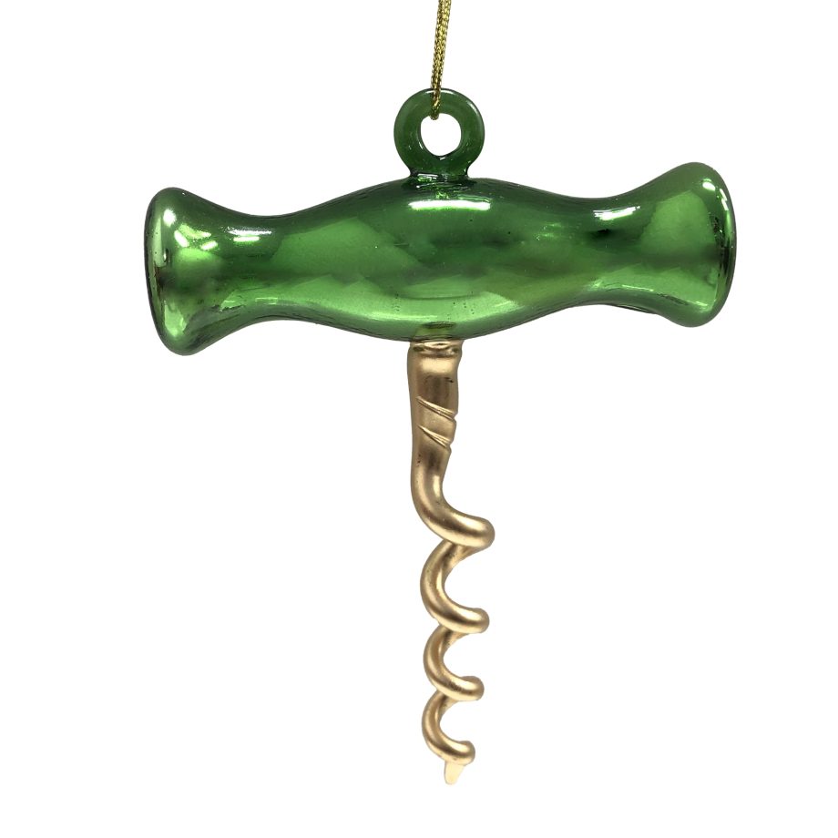 ORN GLASS CORKSCEW GREEN/GOLD 13.4 SHINY