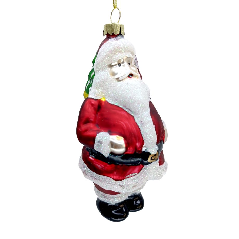 ORN GLASS SANTA CLAUS MATTE RED/WHITE 5" W/ GLITTER