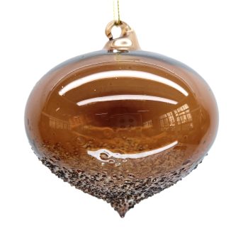 ORN GLASS ONION 4" CLEAR COFFEE HALF FROSTED