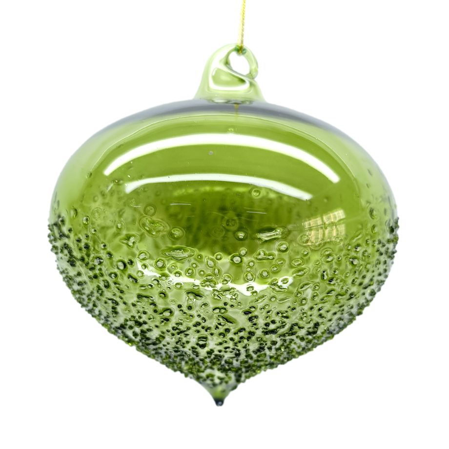 ORN GLASS ONION 4" CLEAR GREEN HALF FROSTED