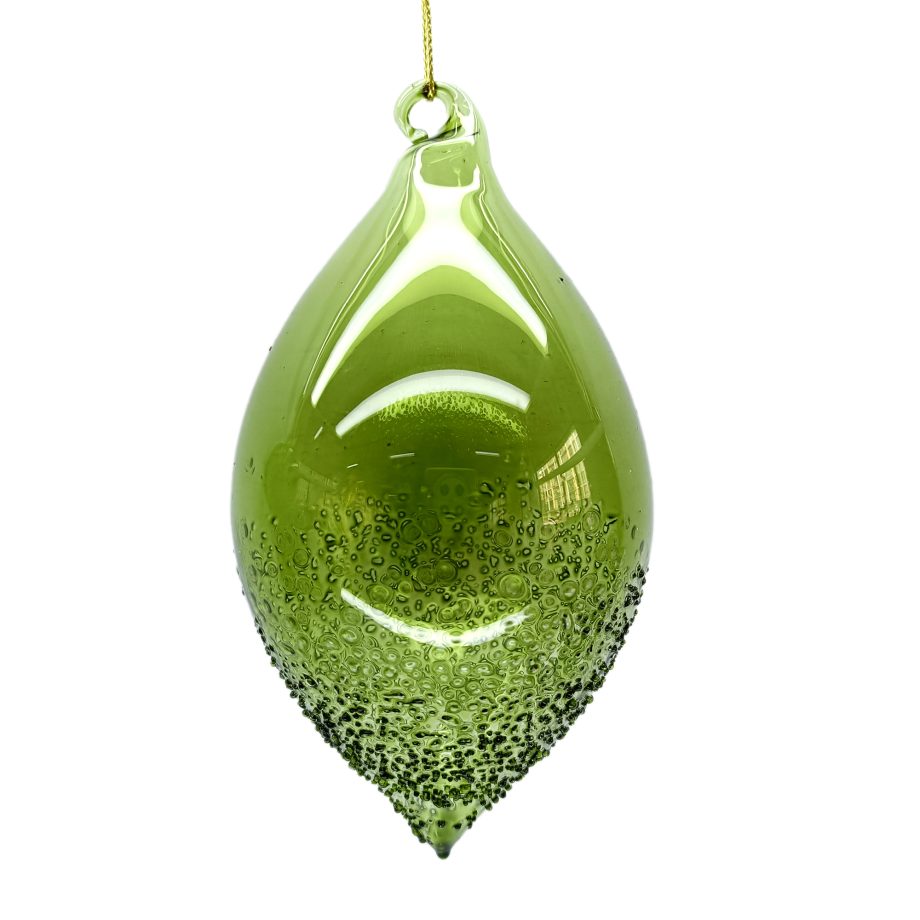 ORN GLASS FINIAL 6.5" CLEAR GREEN HALF FROSTED