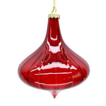 ORN GLASS ONION MERCURY/CLEAR RED 4" SWIRL PATTERN