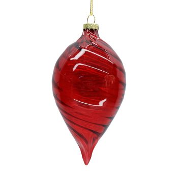 ORN GLASS FINIAL 6.5" CLEAR RED SWIRL PATTERN