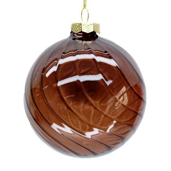 ORN GLASS BALL 4" CLEAR COFFEE SWIRL PATTERN