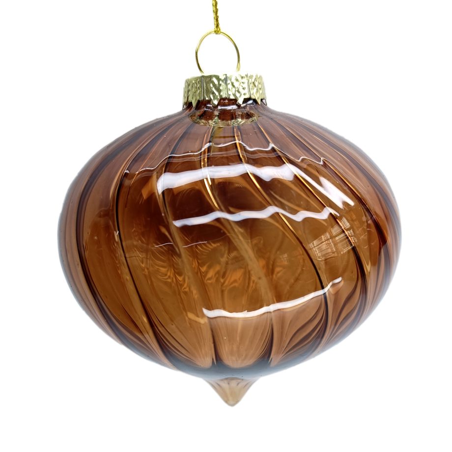 ORN GLASS ONION 3" CLEAR COFFEE SWIRL PATTERN
