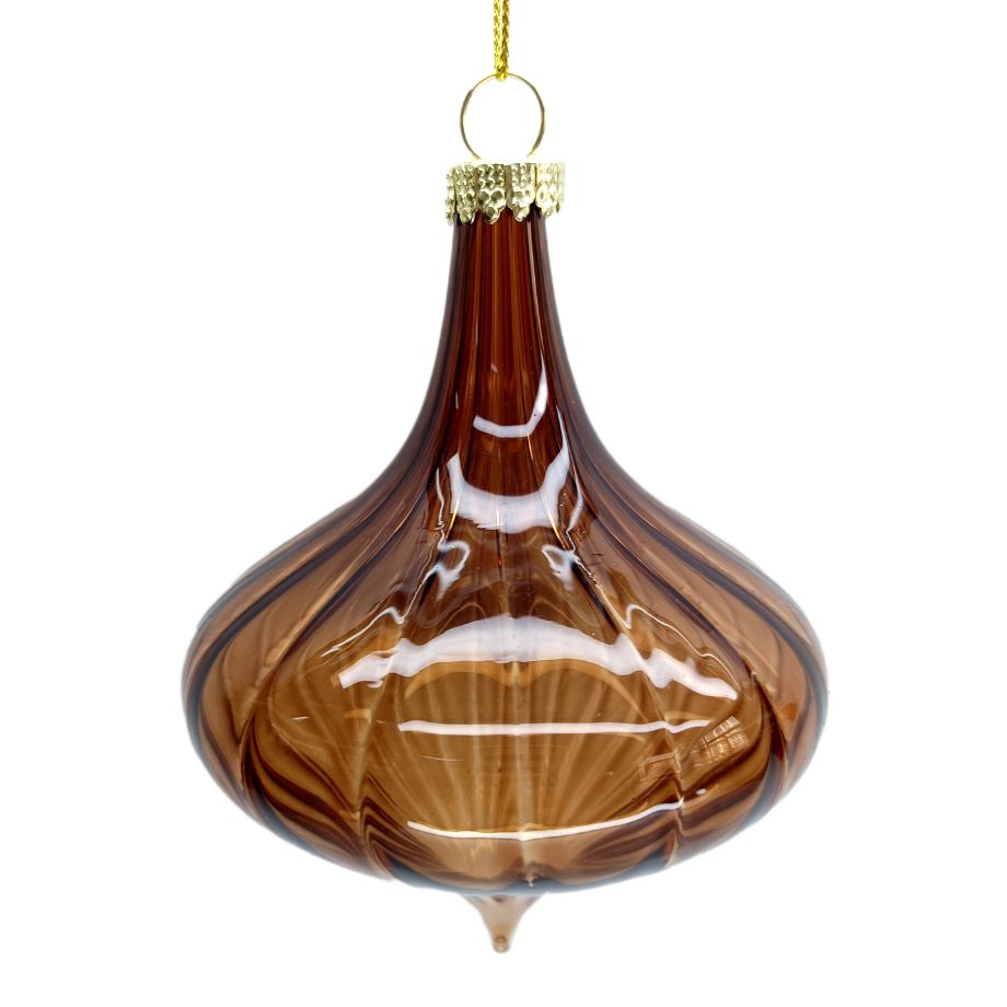 ORN GLASS FINIAL 3" CLEAR COFFEE SWIRL PATTERN