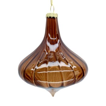 ORN GLASS FINIAL 4" CLEAR COFFEE SWIRL PATTERN