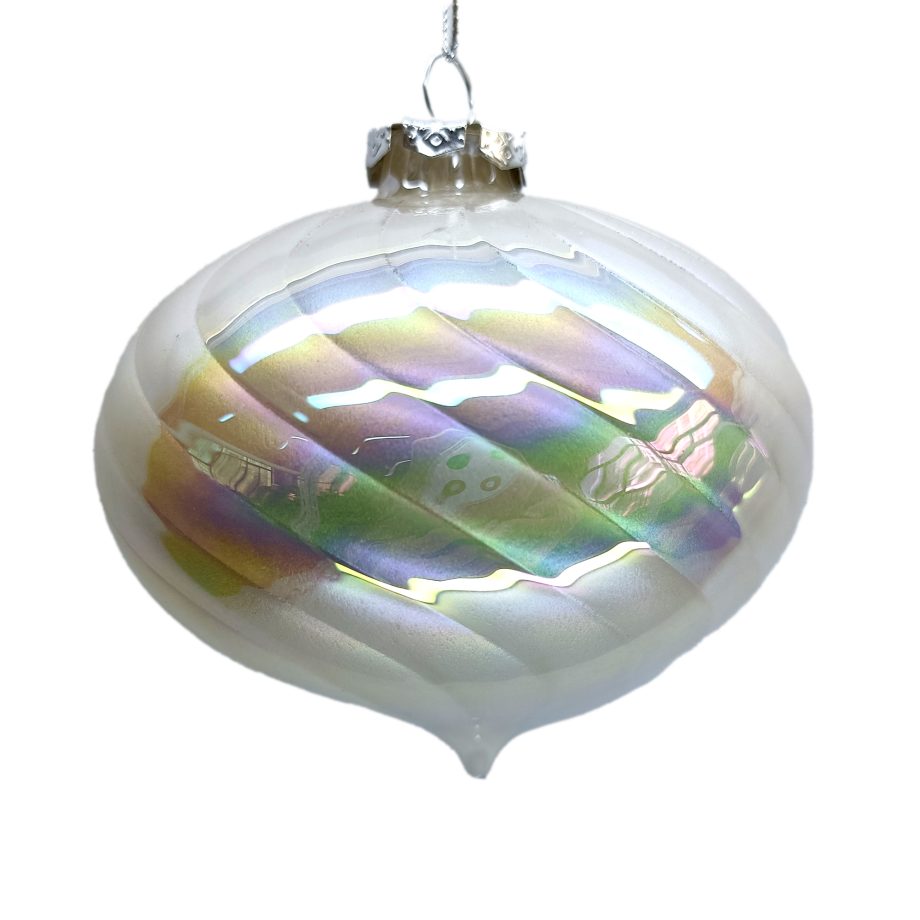ORN GLASS ONION 4" WHITE PEARL IRR. SWIRL PATTERN