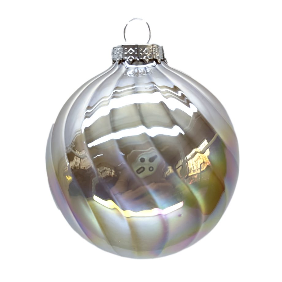 ORN GLASS BALL 3" CHAMPAGNE PEARL IRR. SWIRL PATTERN