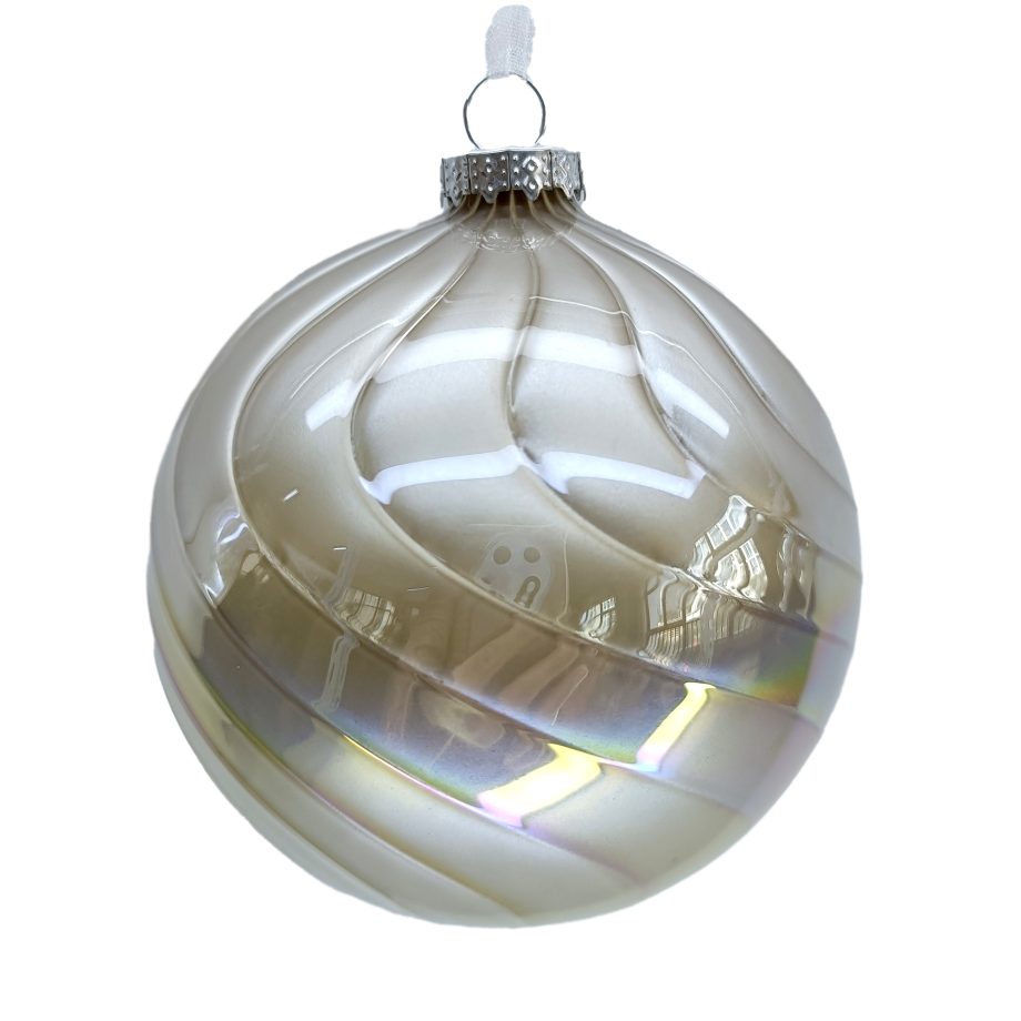 ORN GLASS BALL 4" CHAMPAGNE PEARL IRR. SWIRL PATTERN