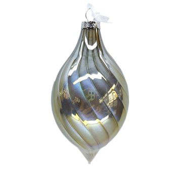 ORN GLASS FINIAL 5.5" CHAMPAGNE PEARL IRR.  SWIRL PATTERN
