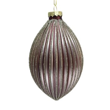 ORN GLASS FINIAL 5.5" ROSE GOLD MATTE MELON RIBBED W/ GLITTER