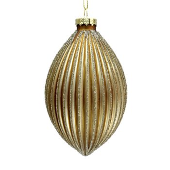 ORN GLASS FINIAL 5.5" GOLD MATTE MELON RIBBED W/ GLITTER