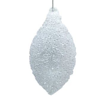 ORN GLASS FINIAL 5" WHITE FROSTED W/ BEADS & GLITTER