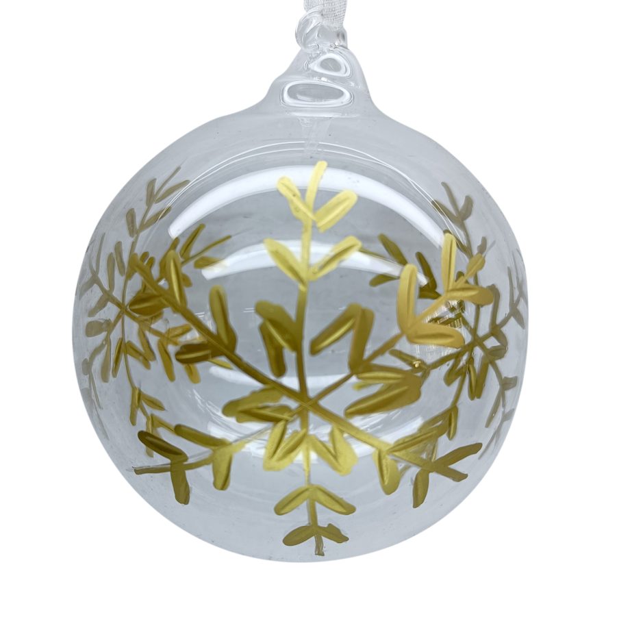 ORN GLASS BALL 3" CLEAR GOLD PAINTED SNOWFLAKE