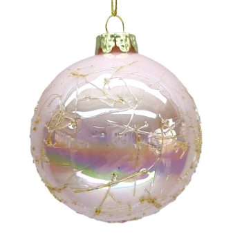 ORN GLASS BALL IRIDESCENT SHINY PINK 3" CRACKLE FINISH