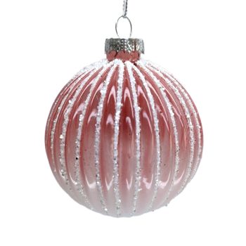 ORN GLASS BALL 3" CLEAR RED MELON W/ GLITTER