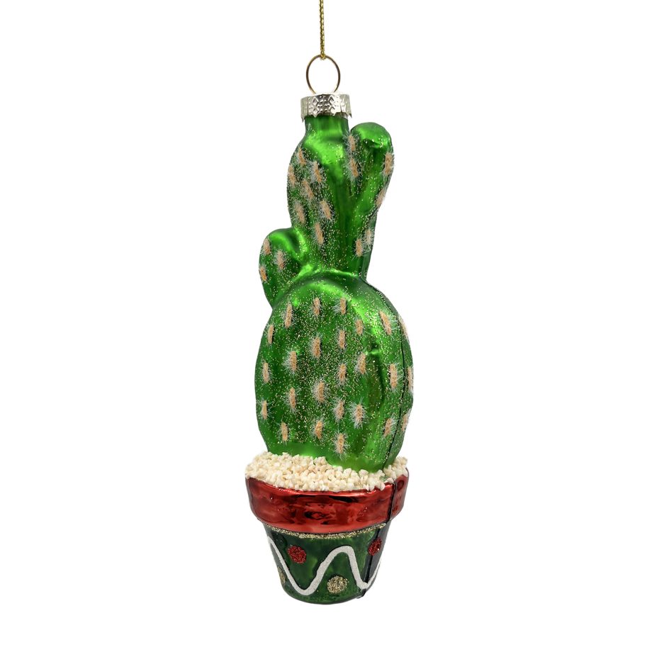 ORN GLASS FLAT CACTUS 5" GREEN GLITTER
